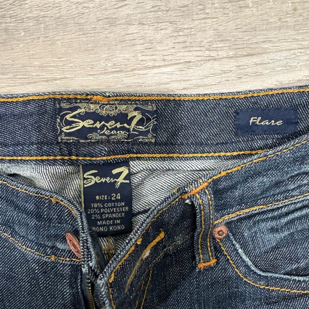 Seven7 Denim Flare Jeans with Orange Stitching